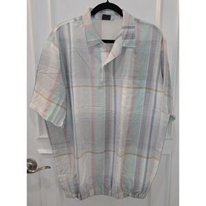 Vintage 70s SPIRE California Short‎ Sleeve Shirt Polo, Pastel Plaid, Retro, XLT